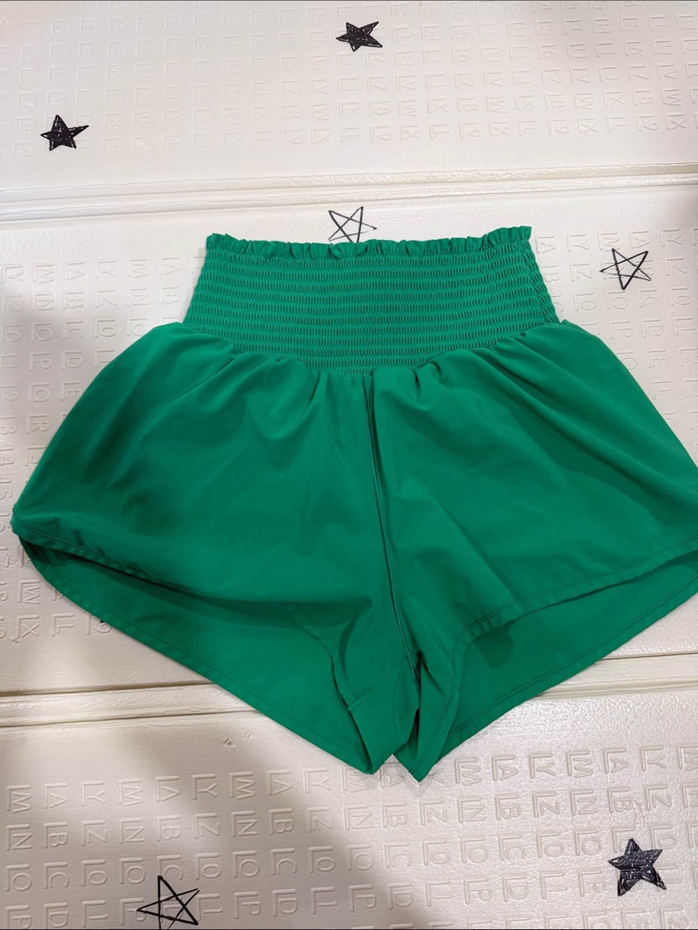 Smocked High-Waist Green Women’s Shorts